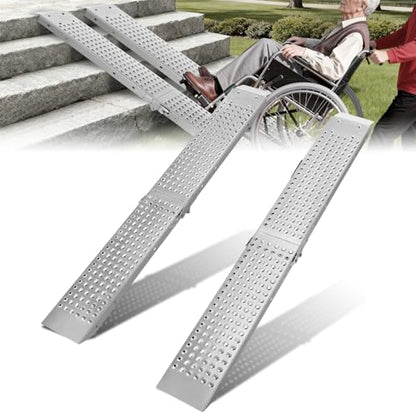 Auto Dynasty 2PCS 70'' Heavy Duty Folding Loading Ramps 880Lb for Truck/ATV - size: 70" Foldable (Silver)
