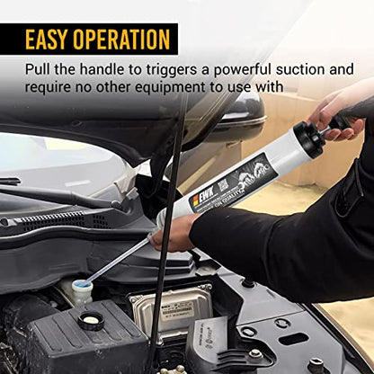 EWK 500cc Fluid Extractor Syringe with Hose, Manual Oil Suction Pump for Transmission, Differential, Power Steering, and Brake Fluid - size: 500 ML