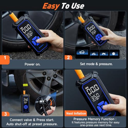 OlarHike Tire Inflator Portable Air Compressor,Dual Power-3*2000mAh &12V DC - color: 2-blue