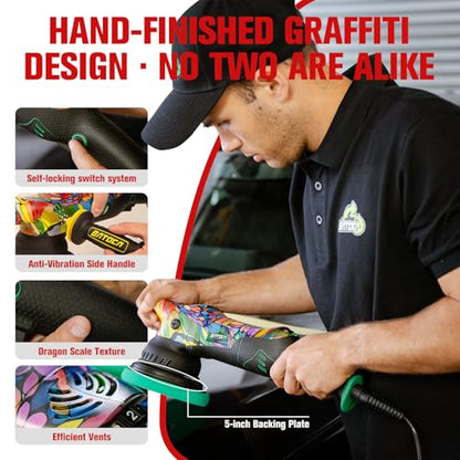 BATOCA P1 Car Buffer Polisher, 1000W High-Torque - 5-Inch 15mm Long-Throw Dual Action Orbital Polisher for Detailing - 6-Speed DA with Anti-Vibration Design & 16.4ft Detachable Cord - Auto, Boat, RV - size: Basic Kit