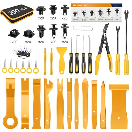 GOOACC 200Pcs Trim Removal Tool Auto Push Pin Bumper Retainer Clip Set - color: 200Pcs Clips Removal Kit Yellow