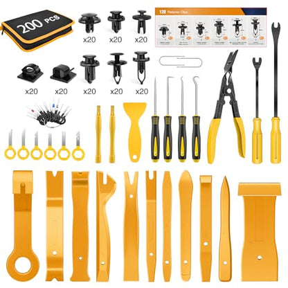 GOOACC 200Pcs Trim Removal Tool Auto Push Pin Bumper Retainer Clip Set - color: 200Pcs Clips Removal Kit Yellow