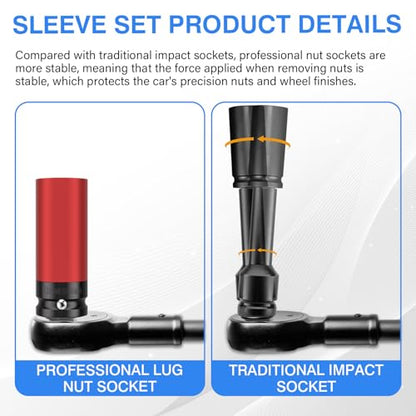 4 PCS 1/2" Drive Wheel Protector Impact Socket Set, Metric 17 19 21 22 mm - size: 1/2" Protective Cover Sockets 4pcs