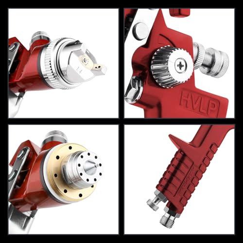 HVLP Gravity Feed Spray Gun with 4 Nozzles 1.4/1.7/2.0/2.5mm - color: Red
