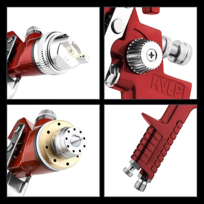HVLP Gravity Feed Spray Gun with 4 Nozzles 1.4/1.7/2.0/2.5mm - color: Red