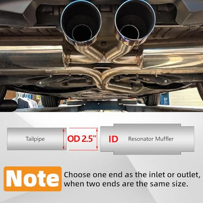 2.5" Inlet Resonator, A-KARCK Stainless Steel Polished 2.5" Inlet 2.5" Outlet 16" Overall Length Exhaust Resonator Muffler Straight Through Design - size: 2.5" Inlet/Outlet 16" Long - Polished
