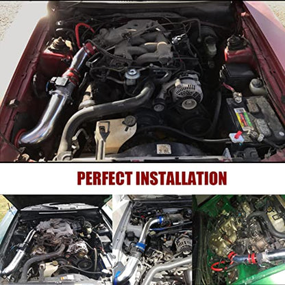 3-Inch Cold Air Intake Kit with Heat Shield + Filter Compatible for Ford Mustang 3.8L V6 Engine 1999-2004 Automatic and Manual Transmission (Blue) - style: Blue