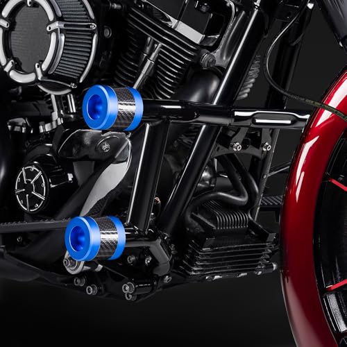 Advanblack Protek Two Step Highway Peg Crash Bar with CNC Slider Fit for 2014-2025 Harley Touring Road Glide Street Glide Electra Glide – Engine Guard Performance Upgrade (Blue CNC w/Carbon Inlay) - color: Blue CNC w/ Carbon Inlay