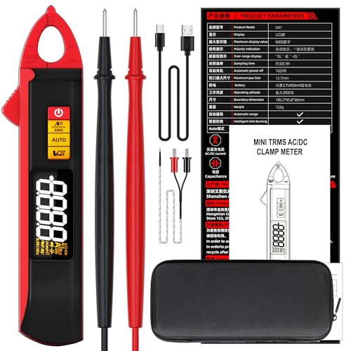 BSIDE 1mA Clamp Meter, DC/AC Current with Smart Mode, True RMS 6000 Counts Rechargeable Auto-Ranging Clamp Multimeter, Temperature Capacitance Diode Duty Cycle Hz Ohm Live Check V-Alert Voltage Tester