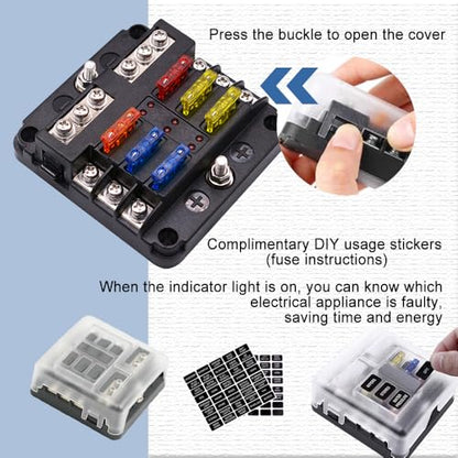 12V Fuse Block, Waterproof 6 Way Fuse Box with LED Indicator for 12V/24V Automotive Golf Cart Truck Car Boat Marine RV Motorcycle - color: 6 Way Fuse Box