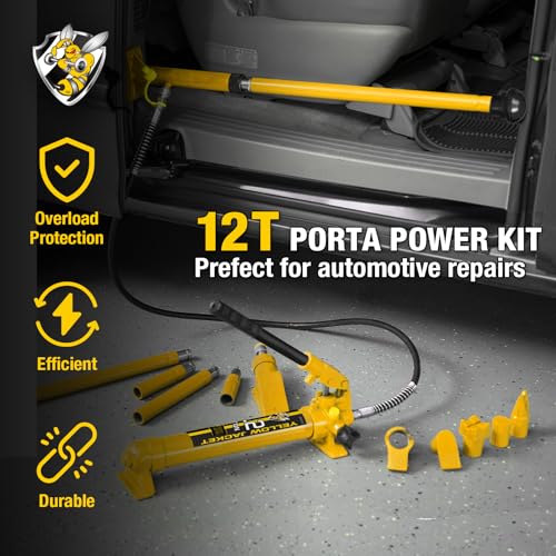 YELLOW JACKET 12 ton Porta Power Kit Hydraulic Ram Jack Pusher Puller Auto Body Frame Repair Tool with Blow Mold Carrying Storage Case for Car Repair,Truck,Farm - size: 12 Ton