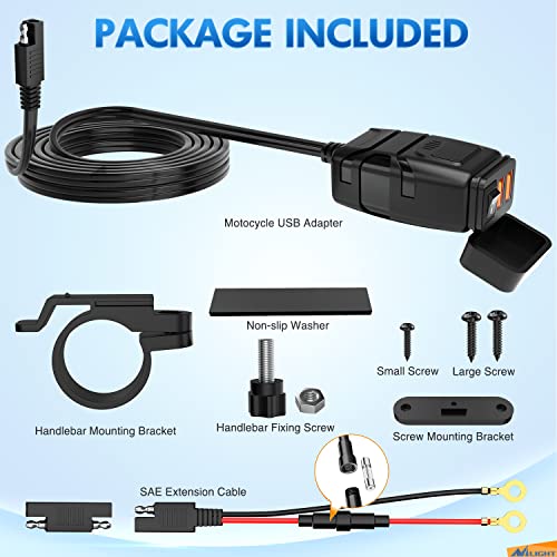 Nilight Motorcycle Charger with 12V Voltmeter Independent On Off Switch SAE USB Adapter Inline 10A Fuse Waterproof 6.8A Dual QC3.0 Fast Charging Phone Tablet for 7/8inch Handlebar ATV - color: USB Charger Motorcycle