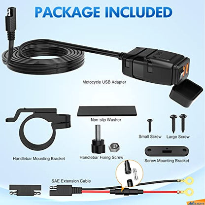 Nilight Motorcycle Charger with 12V Voltmeter Independent On Off Switch SAE USB Adapter Inline 10A Fuse Waterproof 6.8A Dual QC3.0 Fast Charging Phone Tablet for 7/8inch Handlebar ATV - color: USB Charger Motorcycle