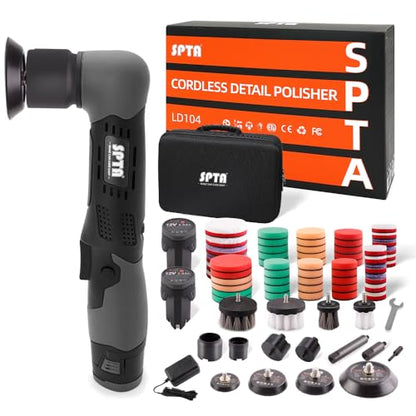 SPTA Cordless Mini Polisher, 12V Cordless Multi Polisher, Micro Cordless Scratches Killer Car Polisher RO/DA Mini Auto Machine Sets With Polishing Pad And Wool Pads for polishing, Sanding and Cleaning