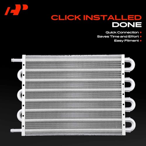A-Premium Transmission Oil Cooler, Universal Aluminium 8 Pass Tube and Fin, Oil Cooler Kit with Hose Mounting Kit