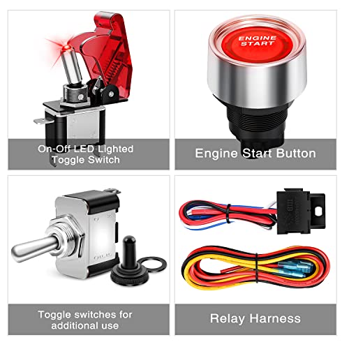 Nilight Ignition Switch Panel with Engine Push Button 12V 4 in 1 - color: Red 4 in 1 Panel