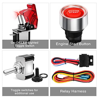 Nilight Ignition Switch Panel with Engine Push Button 12V 4 in 1 - color: Red 4 in 1 Panel