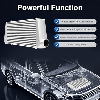 Universal Front Mount Intercooler, 3" Inlet/Outlet Aluminum Turbo Intercooler, Overall size 31"x12"x4", Coresize 24"x12"x3.5" (3" Inlet/Outlet, 31"x12"x4")
