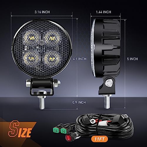 Nilight 2 PCS 3 Inch LED Pods Round 1500LM Built-in EMC Work Light 90° Flood Beam Angle Offroad Side Lights w/ 16AWG DT Wiring Kit for Tractor Truck Boat ATV UTV - color: White Led Pods +Wiring harness