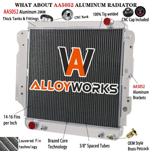 ALLOYWORKS 4 Row Core Full Aluminum Radiator For Jeep Wrangler YJ TJ 2.4L & 2.5L & 4.0L & 4.2L 1987-2006
