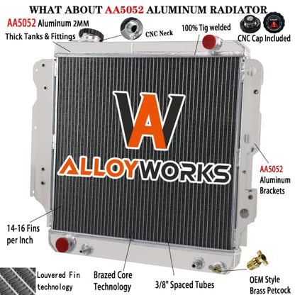 ALLOYWORKS 4 Row Core Full Aluminum Radiator For Jeep Wrangler YJ TJ 2.4L & 2.5L & 4.0L & 4.2L 1987-2006