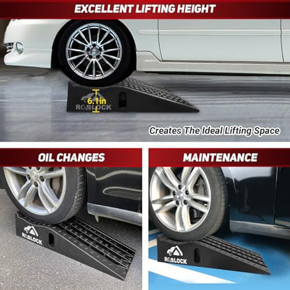 ROBLOCK Heavy Duty Low Profile Car Ramps for Oil Changes, Portable Car Ramps for Low Cars High Lift and Jack Support, Vehicle Ramps for Garage, 35.63''x12''x8.07'', G.V.W 13000 LBS, 2 PCS