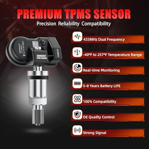 Pre-Programmed TPMS Sensor 433MHz for Chevrolet Silverado/GMC Sierra 1500 2500 3500 (2019-2025), Tahoe/Yukon/Escalade (2021-2025), Suburban (2020-2025), Replace OE 13598773, 13540603-4 Pack