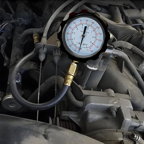 0-140PS1 Car Fuel Injector Pump Pressure Gauge Tester Kit, Vehicle Gasoline Fuel Oil Injection Test Tool Set, Automotive Pump Pressure Testing Accessories, Universal Fit