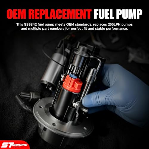 ST 340LPH High Performance In-Tank Electric Fuel Pump Kit Replacement for Walbro GSS342 F90000267 F90000285, High Flow EFI Fuel Pump Assembly for Car