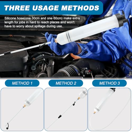 Manual Oil Extractor Pump Fluid Transfer with 23.6 inch Rubber Hose for Automotive Fuel Brake Fluid Suction (200 CC)
