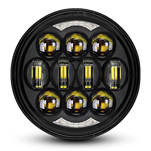 DOT Approved 80W 5-3/4" 5.75" Round LED Projection Headlight Compatible with Dyna Street Bob Super Wide Glide Low Rider Night Rod Train Softail Deuce Custom Sportster Iron 883,Black - color: black
