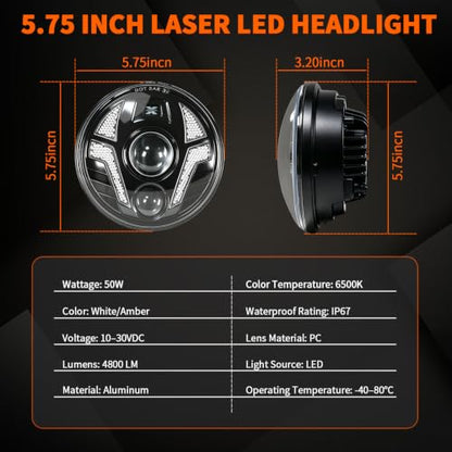 5.75 inch Laser Motorcycle Headlight with White DRL and Amber Turn Signal - color: White/Amber DRL