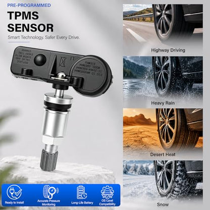 Pre-Programmed TPMS Sensor, GM 315MHz Tire Pressure Monitoring Sensor with Metal Valve Stem, Compatible with Chevy Silverado GMC Sierra Cadillac Buick Pontiac Saturn Hummer, 1 Pack