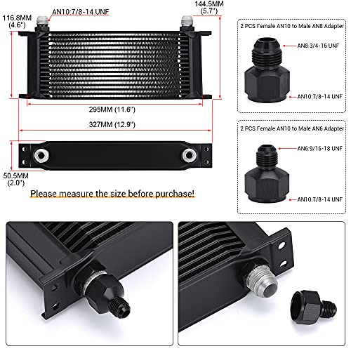 16 Row 10AN Transmission Oil Cooler Stacked Plate with 6AN 8AN Adapter Universal Aluminium Alloy Engine Oil Cooler Black - size: 16row