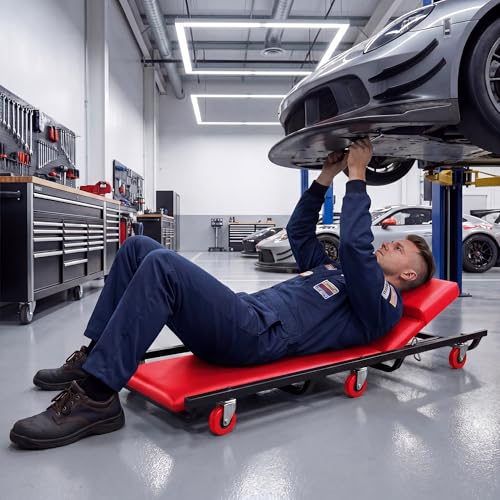 IRONMAX 40" Mechanic Creeper with Adjustable Backrest & Headrest, Red - color: Red, size: 40"