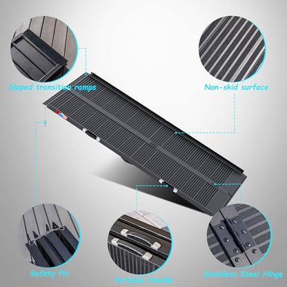 WHALEMOTOR Black Portable Wheelchair Ramp, 7FT No-sew Non-Slip Aluminum Wheelchair Ramp, Folding Portable Wheelchair Ramps for Home, Weight Capacity Up to 800 LBS, Loading Dock Plates - size: 7FT Using height 7-21"