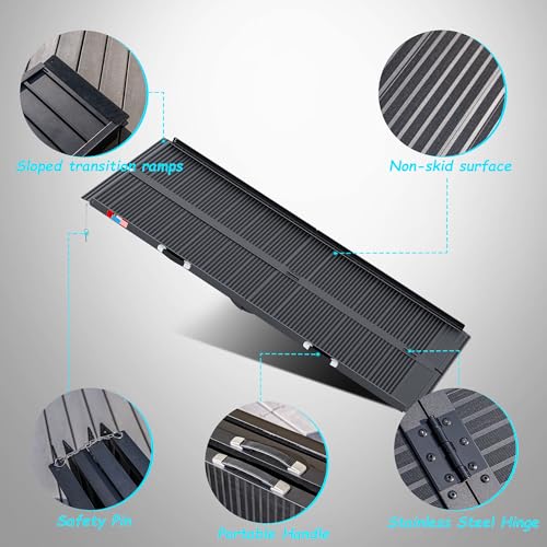 WHALEMOTOR Black Portable Wheelchair Ramp, 7FT No-sew Non-Slip Aluminum Wheelchair Ramp, Folding Portable Wheelchair Ramps for Home, Weight Capacity Up to 800 LBS, Loading Dock Plates - size: 7FT Using height 7-21"