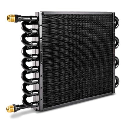 BARTOO 1/2" Transmission Cooler, Aluminium alloy 16 Pass Tube and Fin Universal Oil Cooler Kit Air Compressor Aftercooler (Black) - color: Black, size: 16 Pass