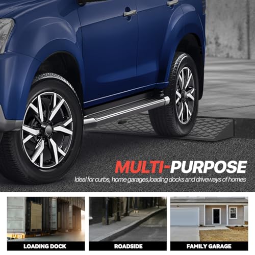 2" Rise Rubber Curb Ramp for Forklift, Driveway Sidewalk, Heavy Duty Car - size: Overall dimensions of 38.6''L x 5.9''W x 2''H
