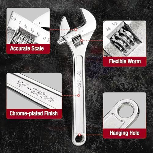 Adjustable Wrench Set, 3pc Wrench Set with SAE and Metric Scales, Heat-Treated Carbon Steel with Chrome Plated, Wide Jaw Wrenches for Home, Plumbing, Garage (10, 12, 15 Inch) - size: 10-inch,12-inch,15-inch