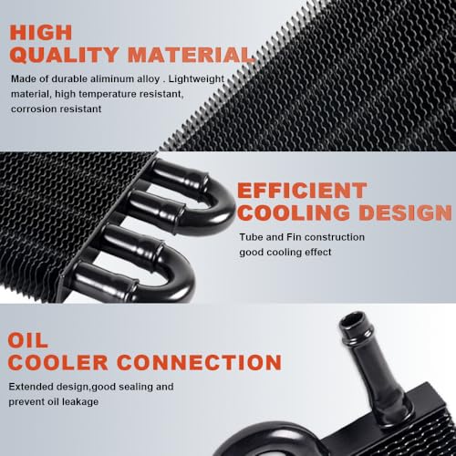 BARTOO Universal 5/16" Transmission Oil Cooler Kit, Aluminium alloy 4 Pass Tube and Fin Oil Cooler Kit(Black) - color: Black, size: 4 Pass