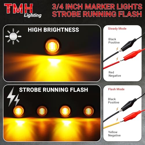 TMH 10 Pcs Strobe + Marker Lights 3/4 Inch Amber LED Mini Round Bullet Light, Dual Function Steady & Flash 12V DC Flush Mount with Grommet for Truck, Trailer, RV, ATV, Van - color: Amber 10 Pcs, size: Pack of 10