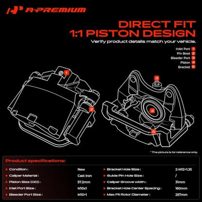 A-Premium Front Left and Right Side Disc Brake Caliper with Bracket