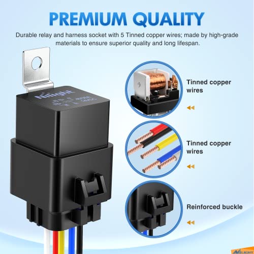 Nilight 5 Pack Waterproof Relay and Socket Harness 40/30 AMP - color: 30A-5PC