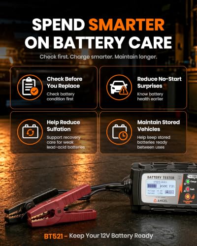ANCEL BT521 12V Lead-Acid Battery Tester & Charger, 5A Smart Maintainer