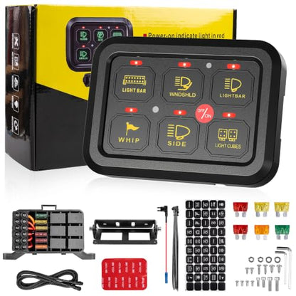 KACOLA 6 Gang Switch Panel, 12V Circuit Control Relay System Auto Dimmable