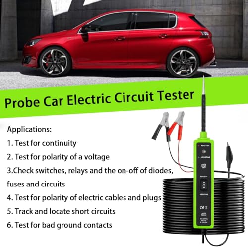 Circuit Tester Tool, 6-24V DC, Test Light with Short Circuit Detection, Polarity Identifier, Continuity Testing (Green) - color: Green