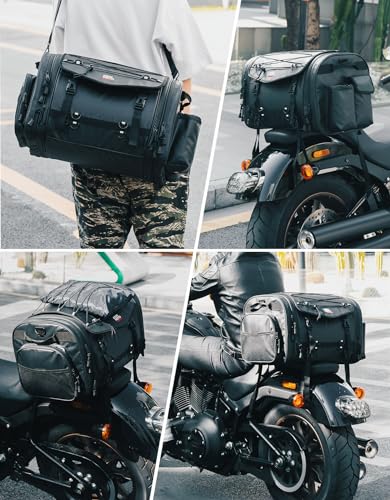 KEMIMOTO Motorcycle Travel Luggage Bags, 60L Expandable Large Capacity Motorcycle Tail Bag, Waterproof Rear Rack Trunk, Motor Pannier Bag with Rain Cover and Straps - size: 50-60L