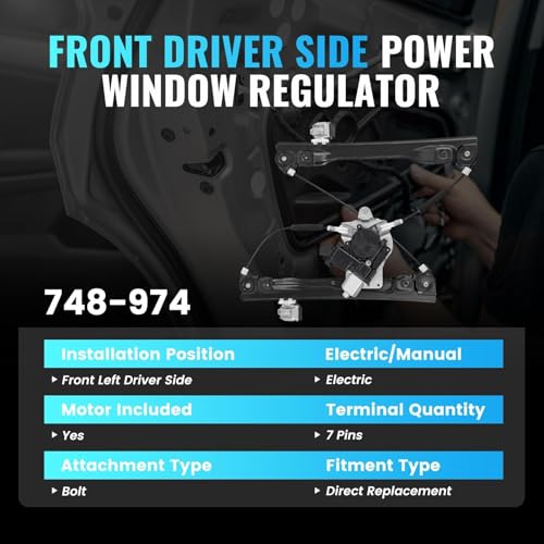 748-974 Front Left Driver Side Power Window Regulator with Motor 7 Pins - style: 748-974