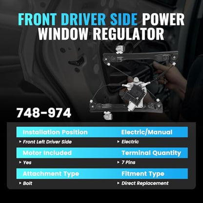 748-974 Front Left Driver Side Power Window Regulator with Motor 7 Pins - style: 748-974